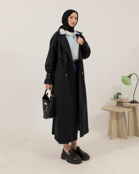 ترنش كوت باللون الاسود