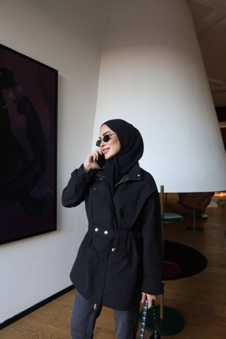 جاكيت بقماش ترنش باللون الاسود